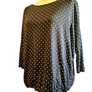 Ann Taylor LOFT Black & White Polka Dot Top Size S Keyhole Back Elastic Bottom